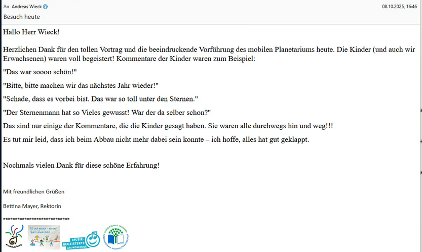 Schriftliche Rückmeldung der Rektorin der GS Teising