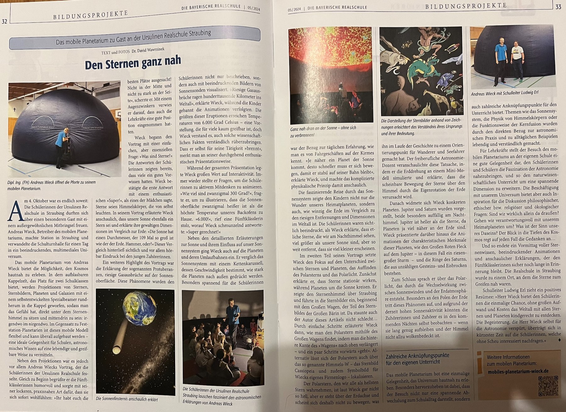 Artikel aus ‚Die Bayerische Realschule' 05/2024,  Den Sternen ganz nah – das mobile Planetarium zu Gast an einer Realschule in Straubing